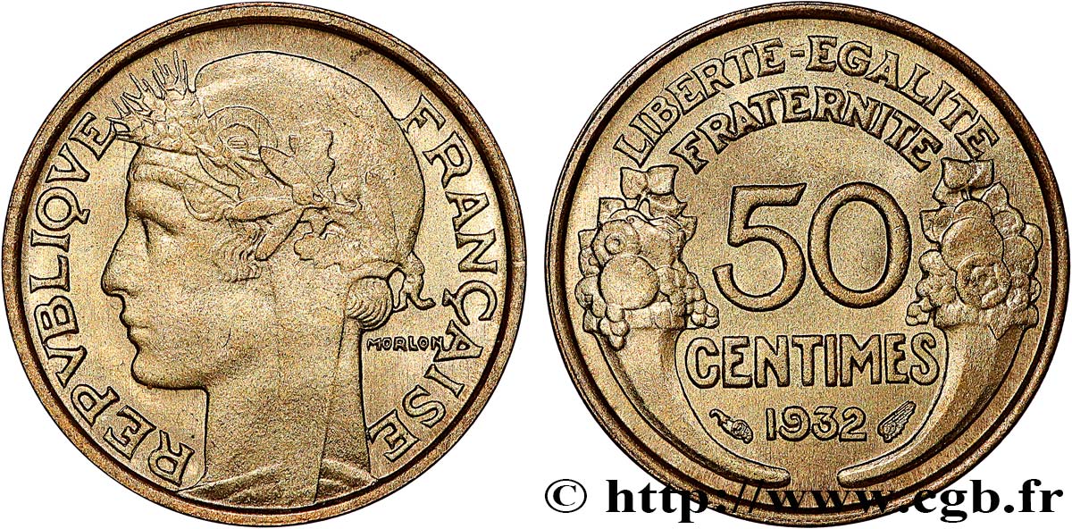 50 centimes Morlon, avec raisin, 9 et 2 ouverts 1932  F.192/7 FDC66 