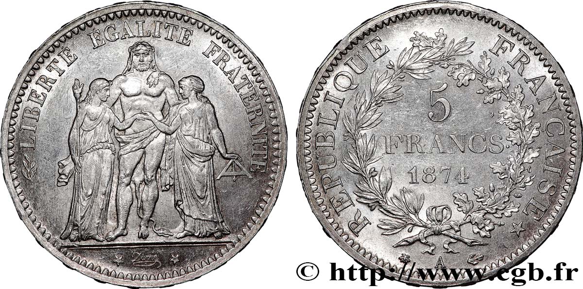 5 francs Hercule 1874 Paris F.334/12 VZ60 