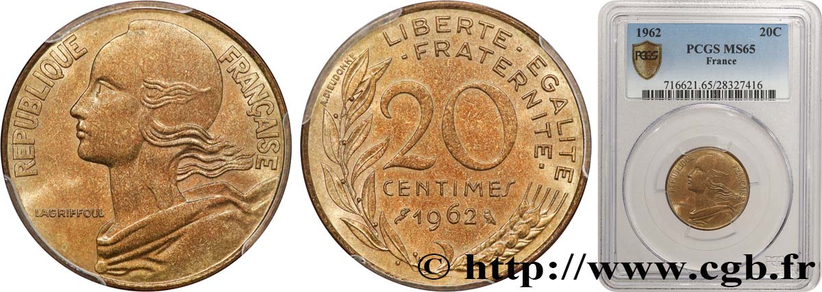 20 centimes Marianne 1962 Paris F.156/2 FDC65 PCGS