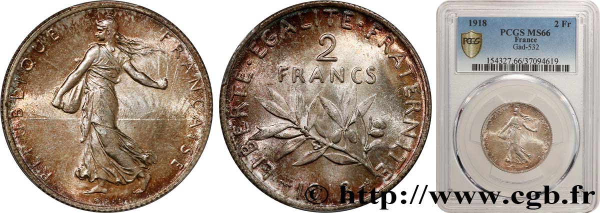 2 francs Semeuse 1918  F.266/20 ST66 PCGS