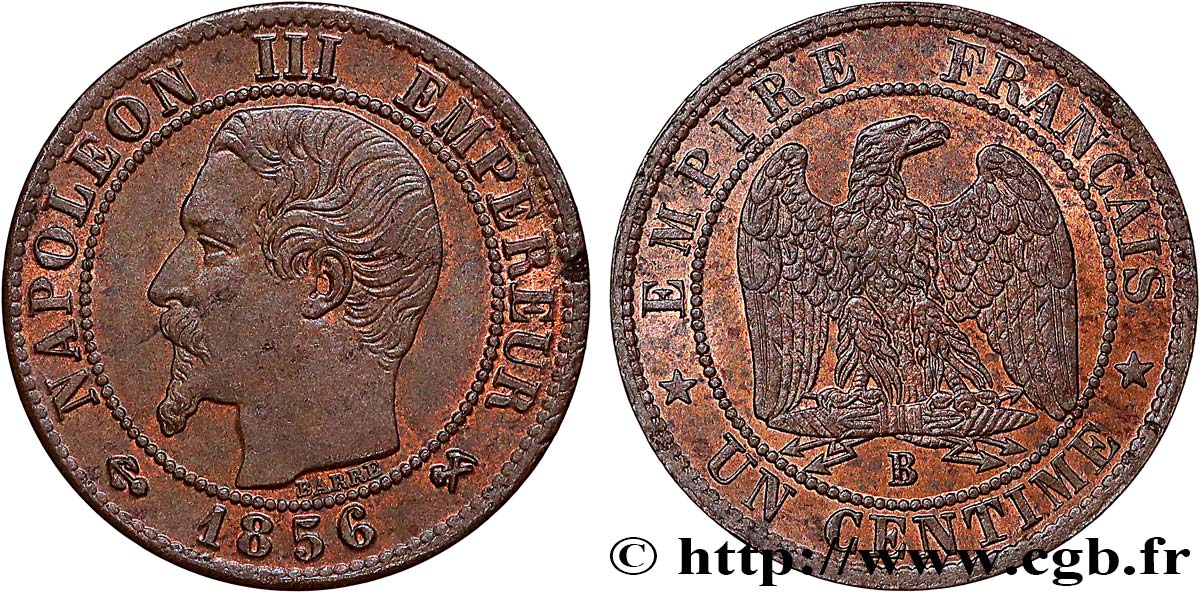 Un centime Napoléon III, tête nue 1856 Rouen F.102/27 SUP62 