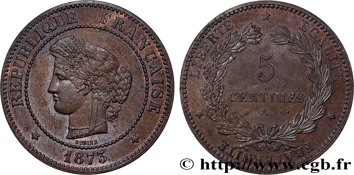 5 centimes Cérès 1873 Paris F.118/7 MS63 