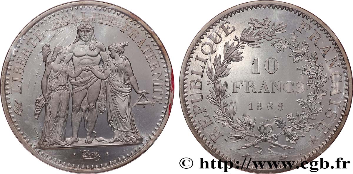 Piéfort Argent de 10 francs Hercule 1968 Paris GEM.183 P1 MS 