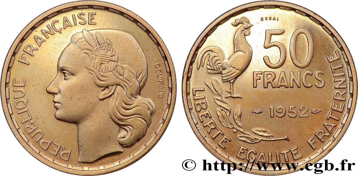 Essai-piéfort au double de 50 francs Guiraud 1952 Paris GEM.221 EP1 FDC66 