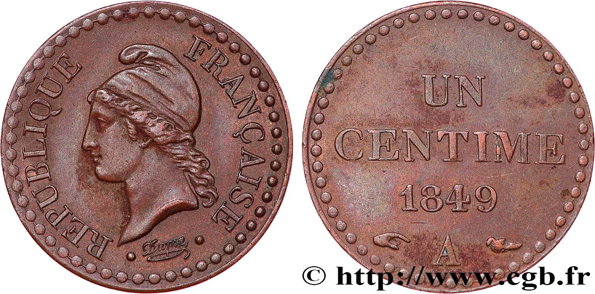Un centime Dupré, IIe République 1849 Paris F.101/4 AU 