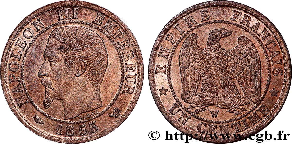 Un centime Napoléon III, tête nue 1853 Lille F.102/8 SPL64 