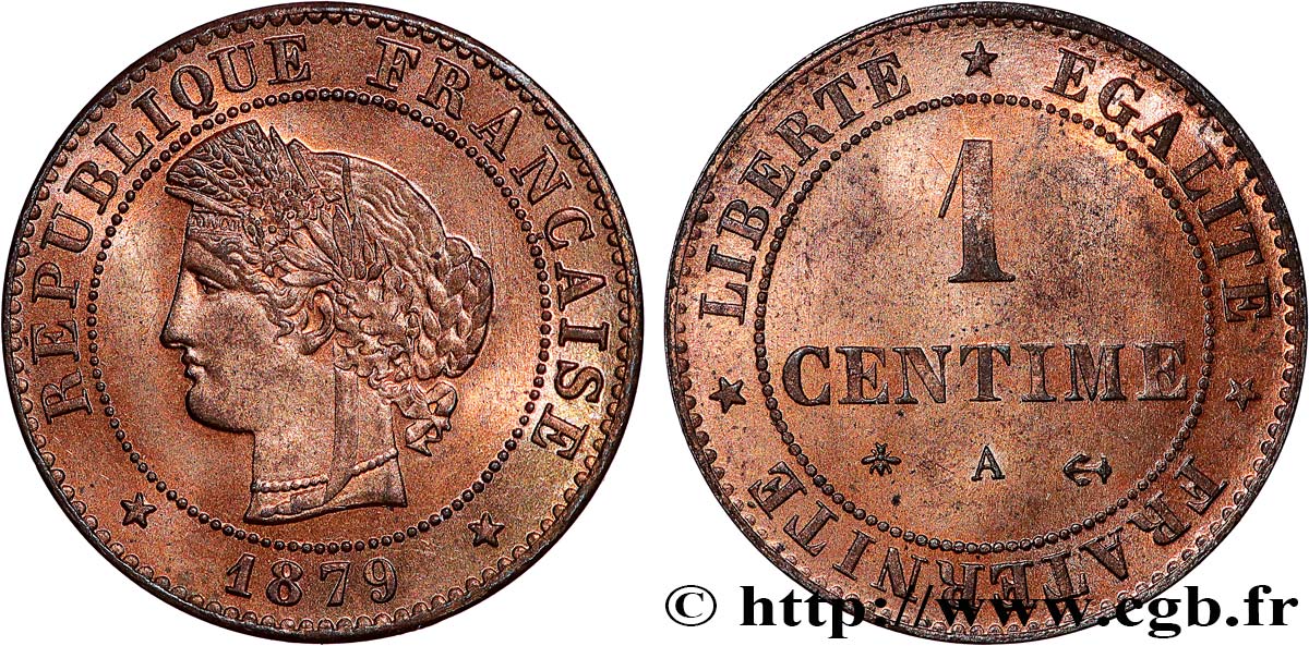 1 centime Cérès, ancre barrée 1879 Paris F.104/9 SPL64 