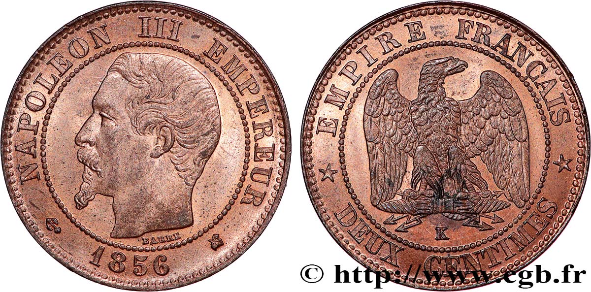 Deux centimes Napoléon III, tête nue 1856 Bordeaux F.107/41 fST 