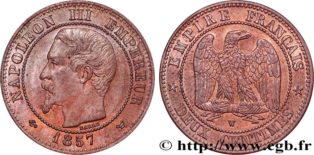 Deux centimes Napoléon III, tête nue 1857 Lille F.107/51 SC63 