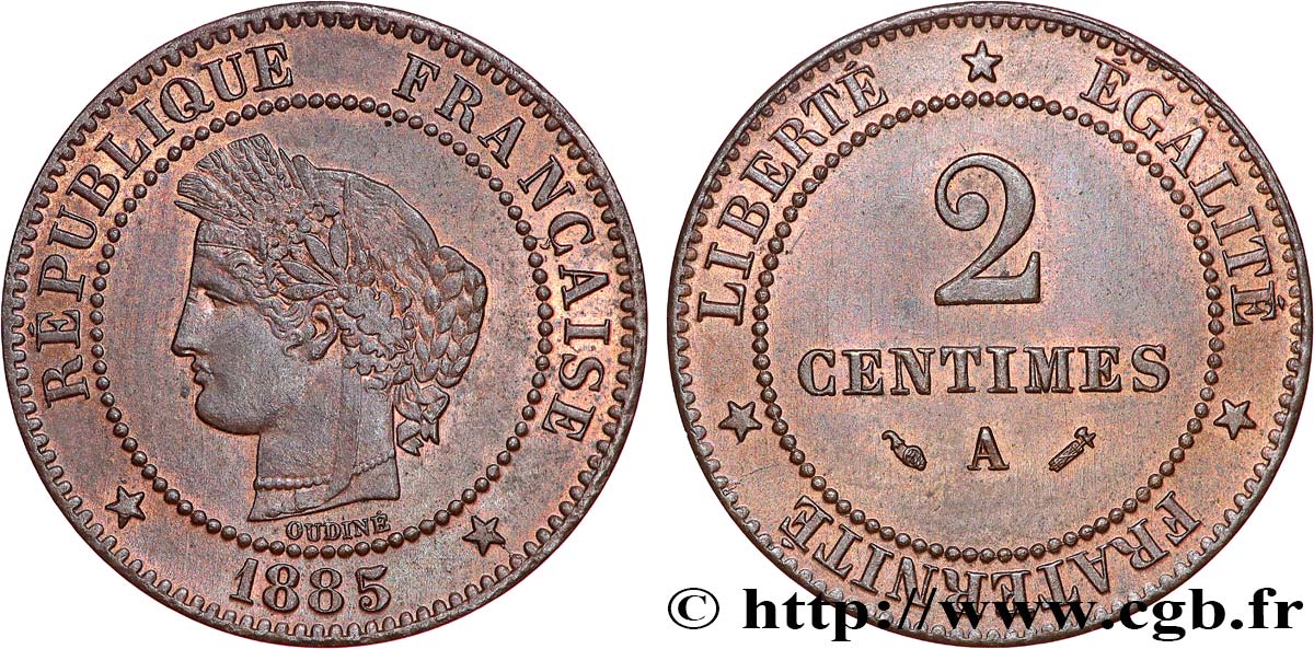 2 centimes Cérès 1885 Paris F.109/11 SPL62 