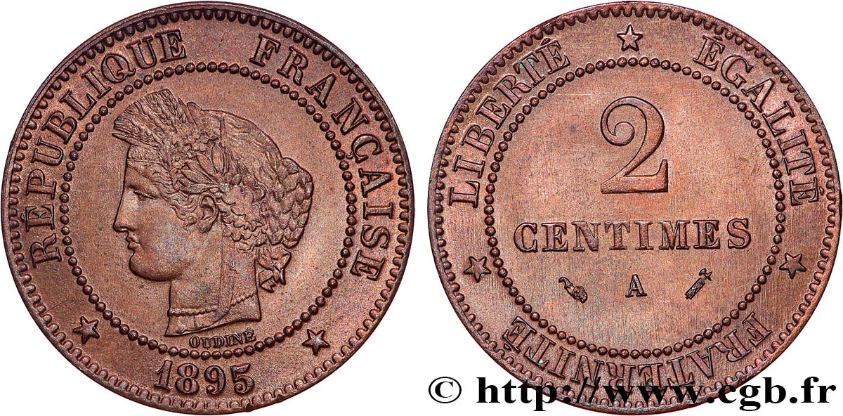 2 centimes Cérès 1895 Paris F.109/21 MS62 