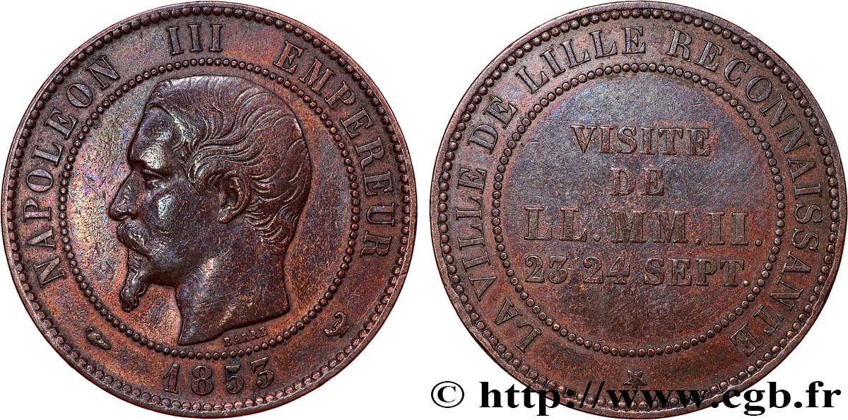 Module de dix centimes, Visite impériale à Lille les 23 et 24 septembre 1853 1853 Lille VG.3365  BB 