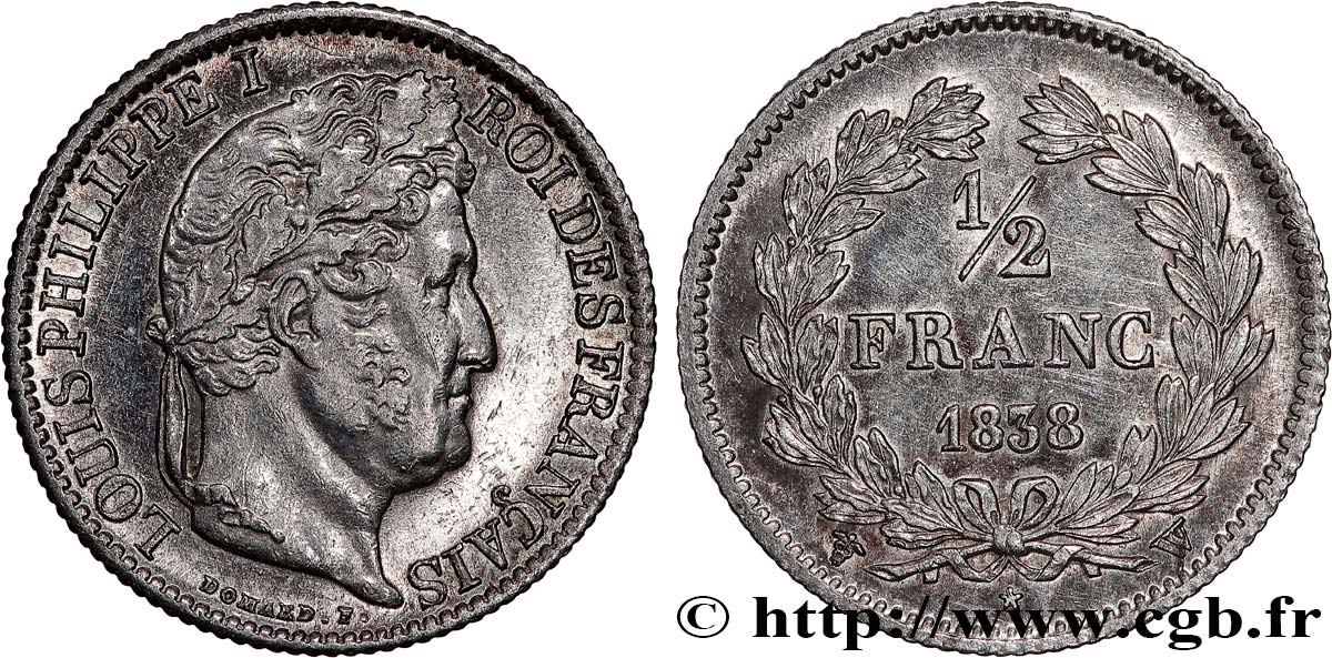 1/2 franc Louis-Philippe 1838 Lille F.182/77 AU 