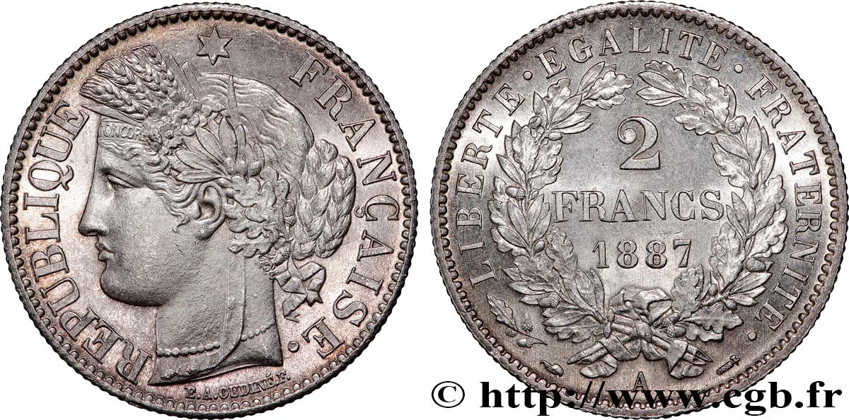 2 francs Cérès, avec légende 1887 Paris F.265/13 MS64 