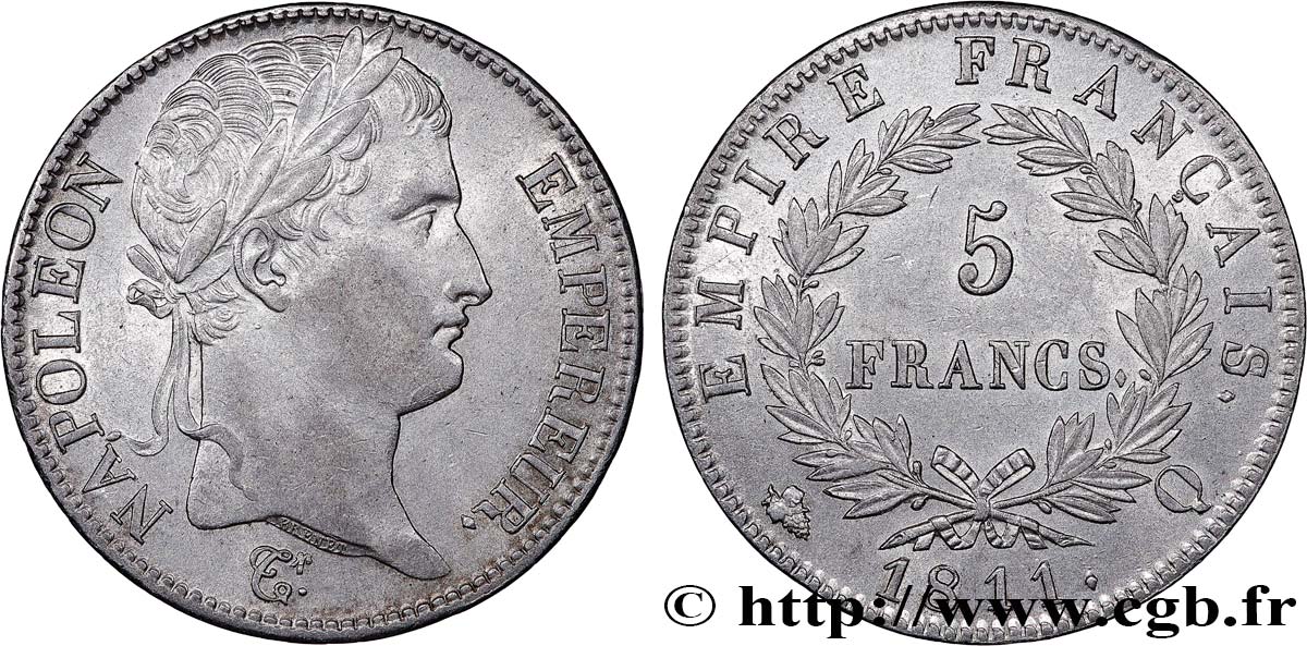 5 francs Napoléon Empereur, Empire français 1811 Perpignan F.307/37 SUP55 