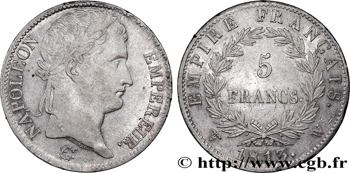 5 francs Napoléon Empereur, Empire français 1813 Lille F.307/75 TTB 