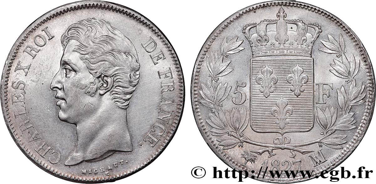 5 francs Charles X, 2e type 1827 Marseille F.311/10 VZ 
