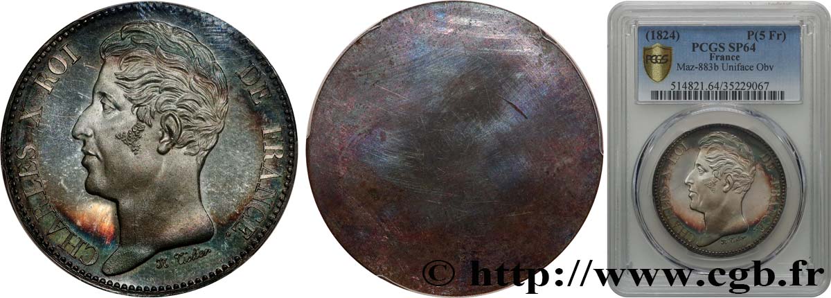 Essai uniface d avers de 5 francs de Tiolier en bronze argenté n.d.  Maz.883 b SC64 PCGS