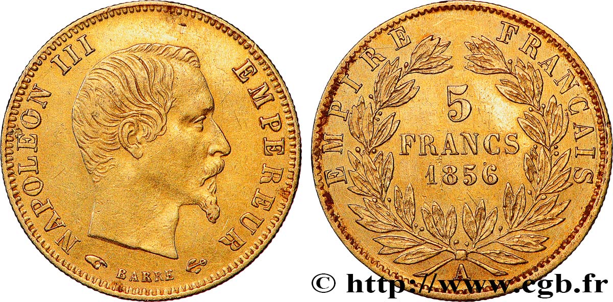 5 francs or Napoléon III, tête nue, grand module 1856 Paris F.501/2 fVZ 