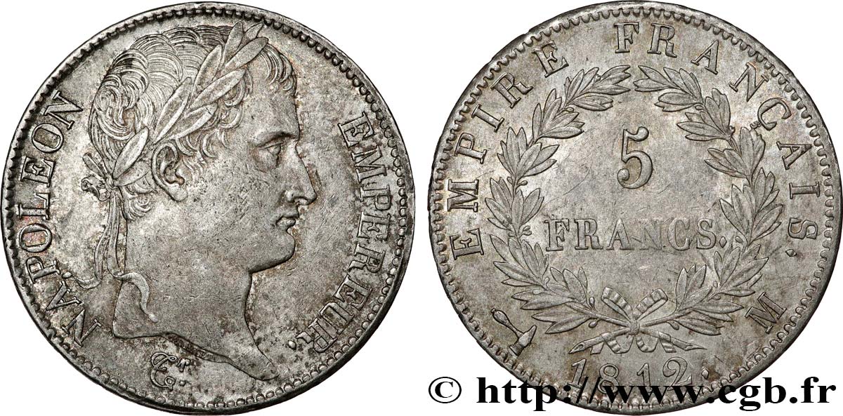 5 francs Napoléon Empereur, Empire français 1812 Toulouse F.307/49 SUP55 