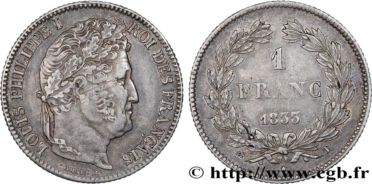 1 franc Louis-Philippe, couronne de chêne 1833 Nantes F.210/25 TTB 