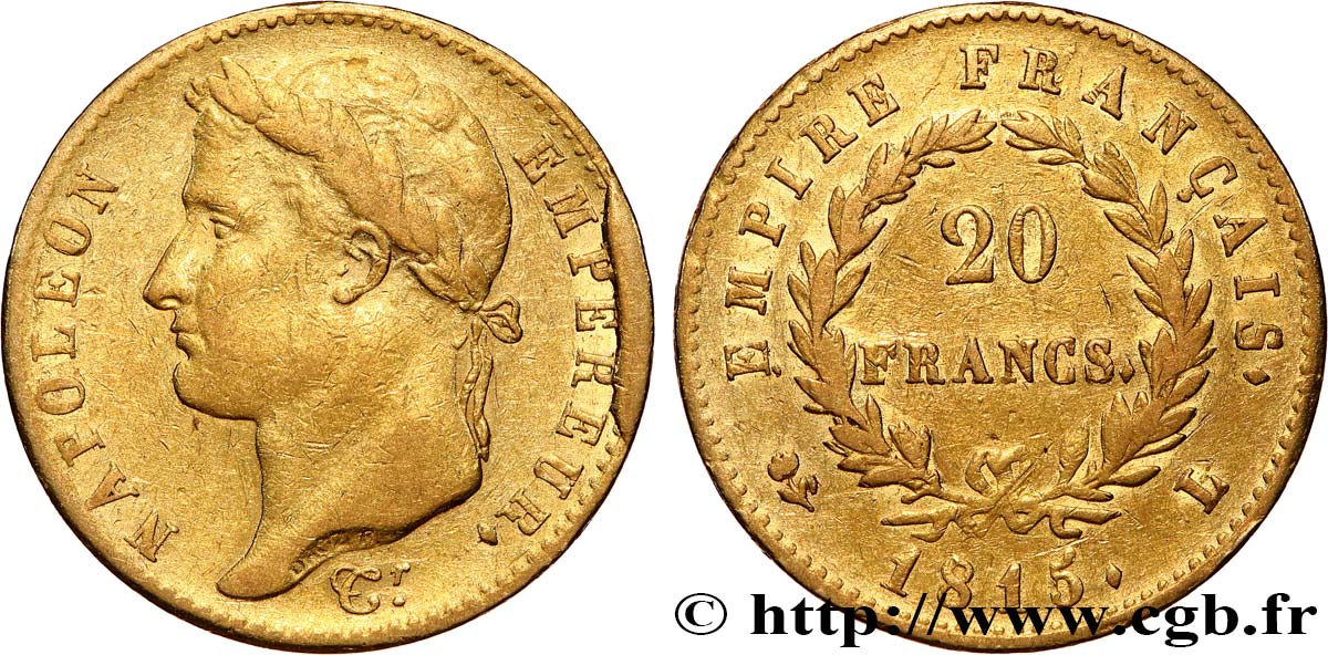 20 francs or Napoléon tête laurée, Cent-Jours 1815 Bayonne F.516A/2 TB+ 