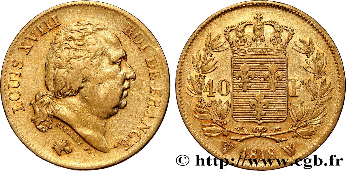 40 francs or Louis XVIII 1818 Lille F.542/8 TB+/TTB 