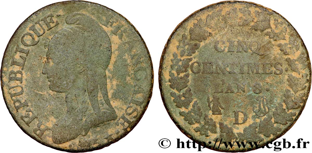 Cinq centimes Dupré, grand module 1800 Lyon F.115/125 VF 