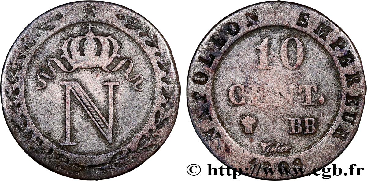 10 cent. à l N couronnée 1808 Strasbourg F.130/4 TB 