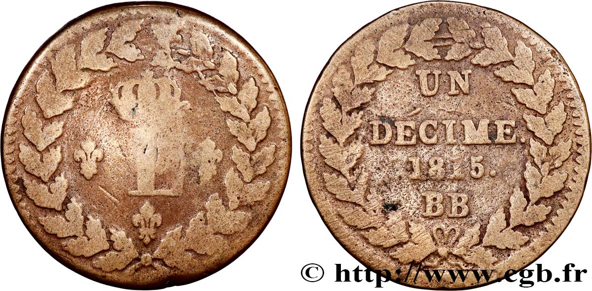 Un décime à l’L couronnée 1815  Strasbourg F.132A/3 RC 