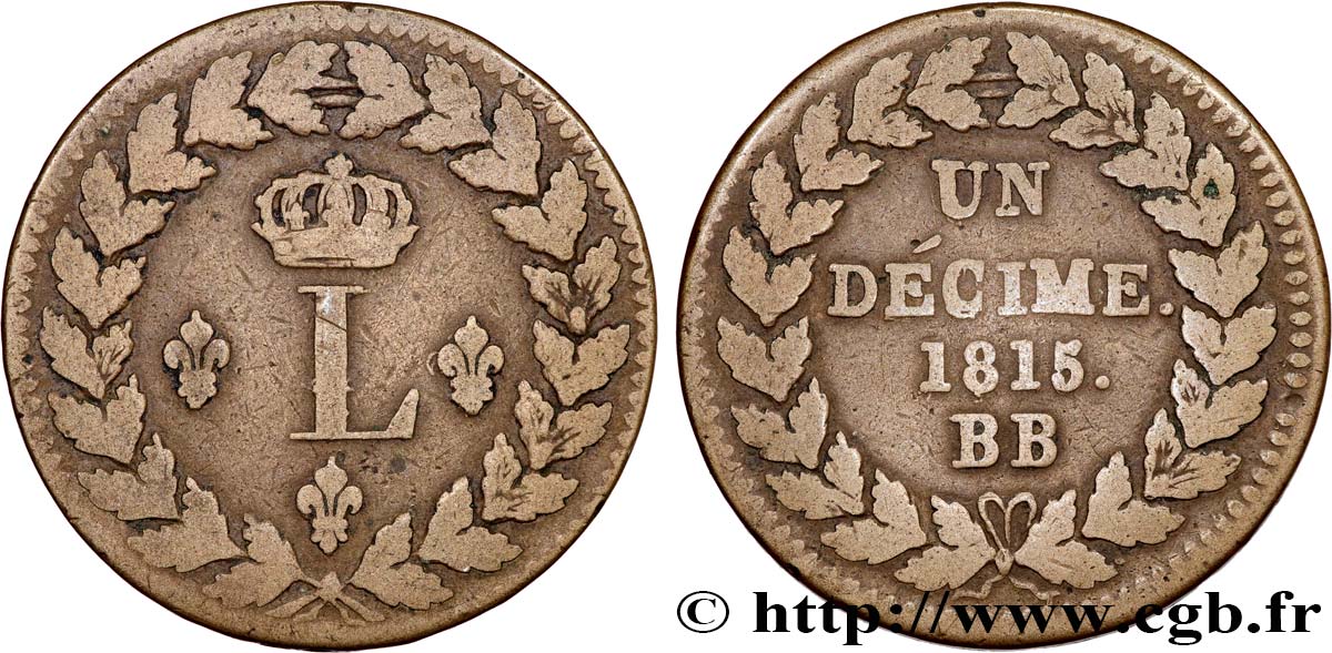 Un décime à l’L couronnée 1815  Strasbourg F.132A/3 F15 