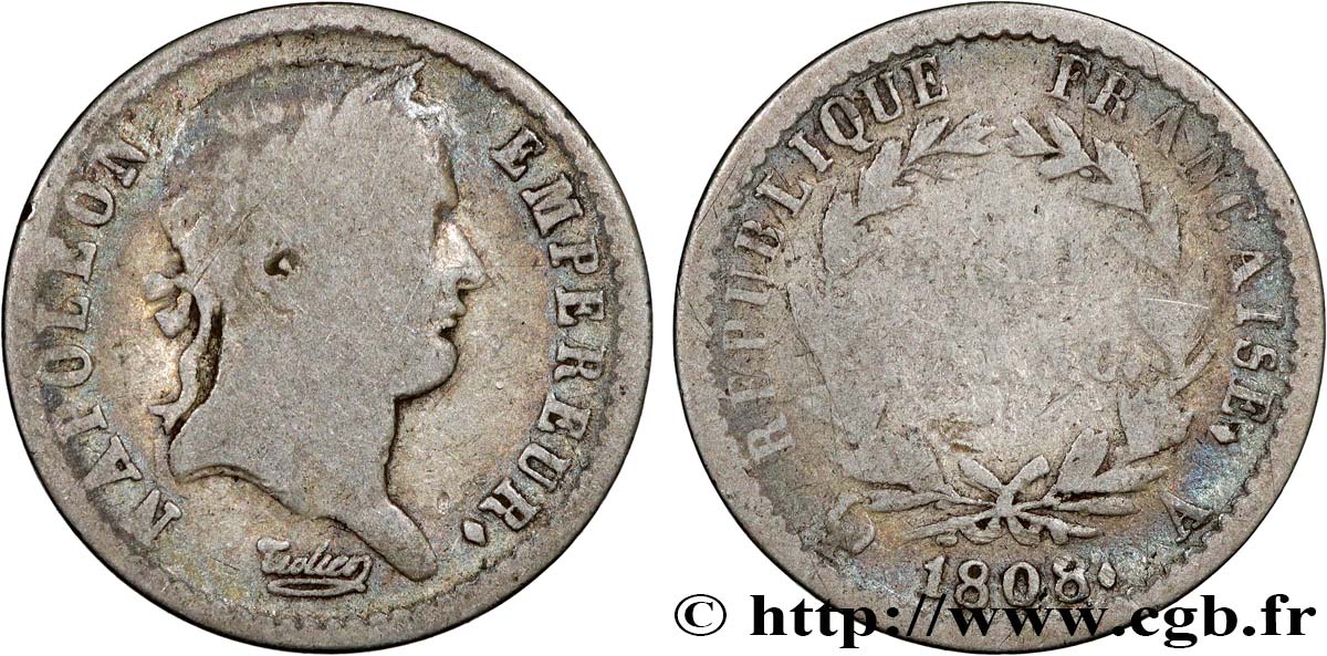 Demi-franc Napoléon Ier tête laurée, République française 1808 Paris F.177/2 B6 