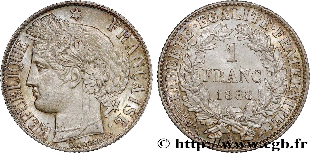 1 franc Cérès, IIIe République 1888 Paris F.216/10 SPL63 