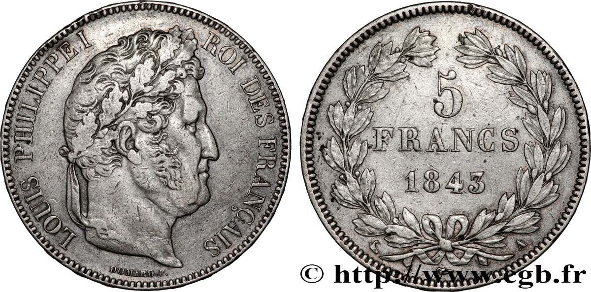 5 francs IIe type Domard 1843 Paris F.324/100 TTB 