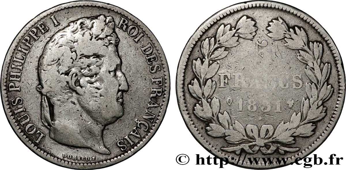 5 francs Ier type Domard, tranche en creux 1831 Perpignan F.319/7 MB15 
