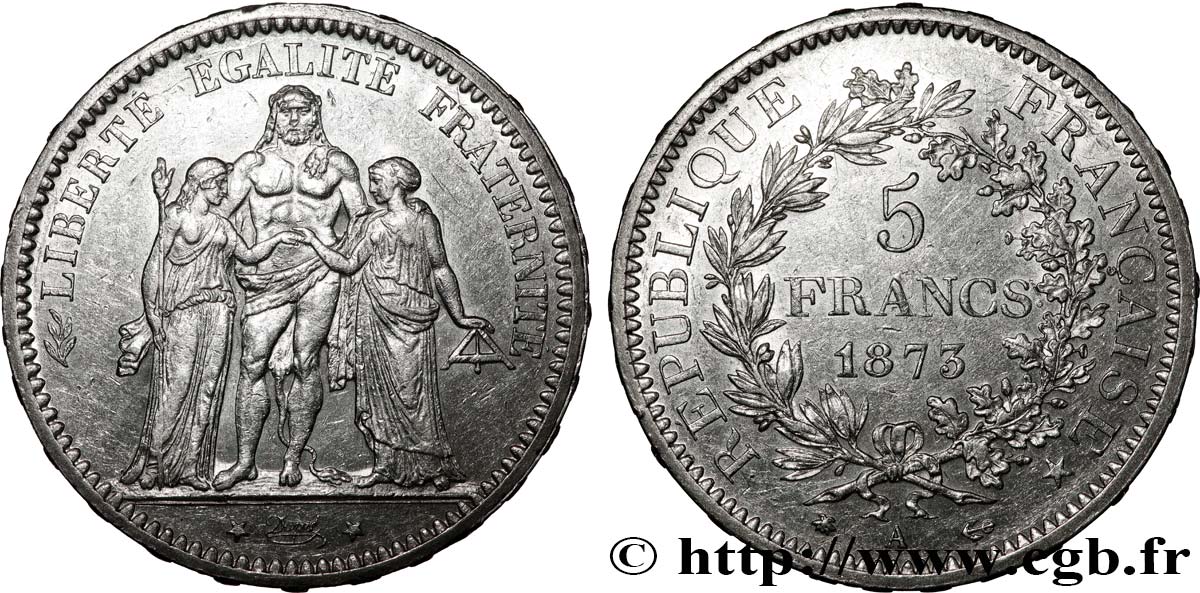 5 francs Hercule 1873 Paris F.334/9 TTB+ 