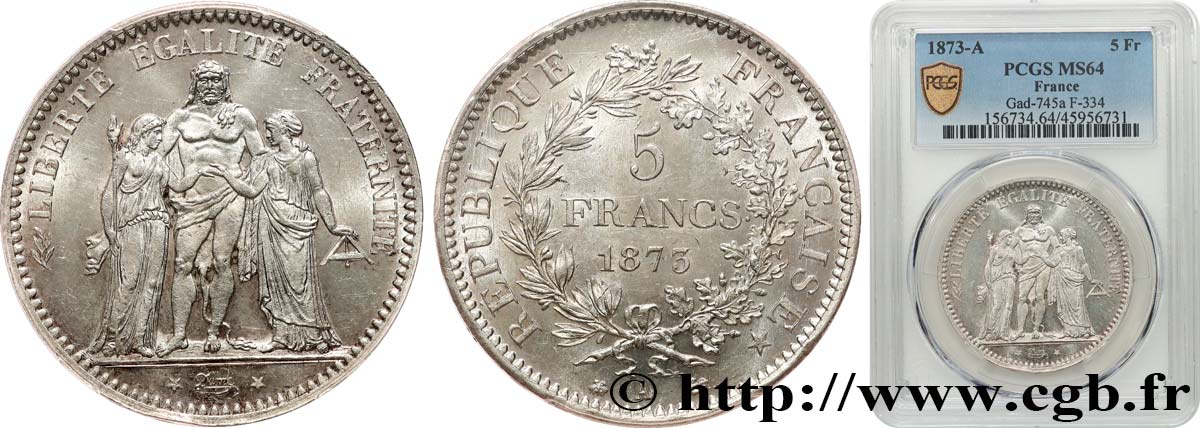 5 francs Hercule 1873 Paris F.334/9 SPL64 PCGS