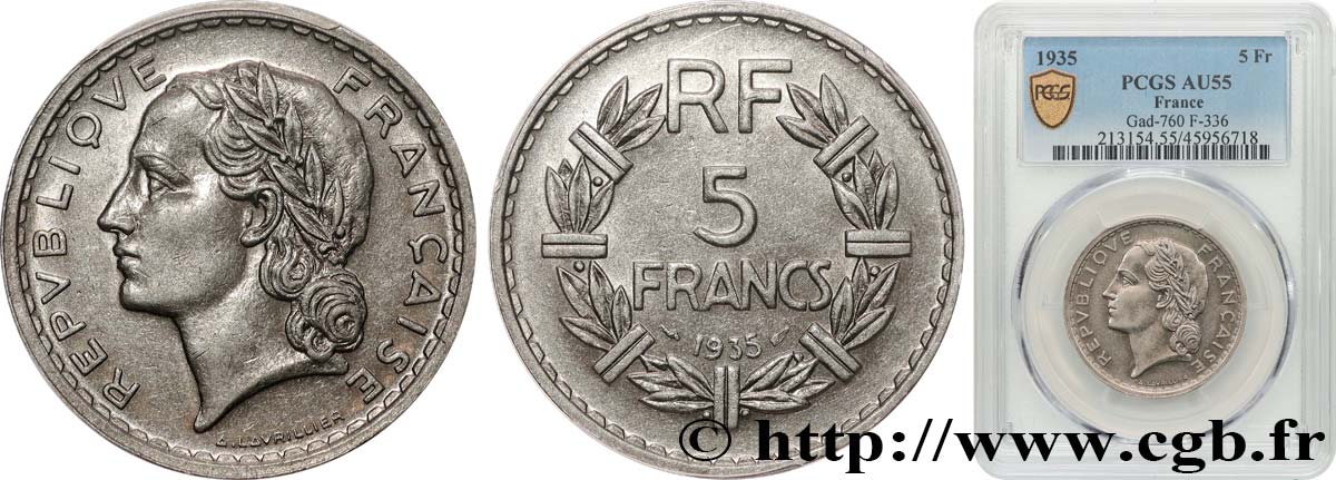 5 francs Lavrillier, nickel 1935  F.336/4 VZ55 PCGS