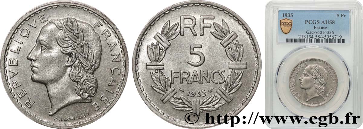 5 francs Lavrillier, nickel 1935  F.336/4 SUP58 PCGS