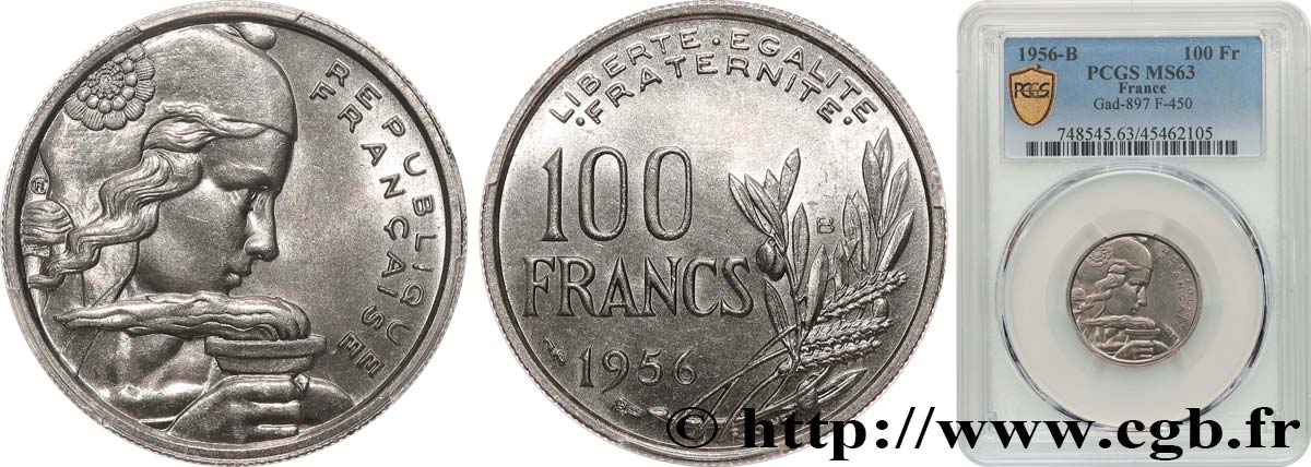 100 francs Cochet 1956 Beaumont-Le-Roger F.450/9 SC63 PCGS