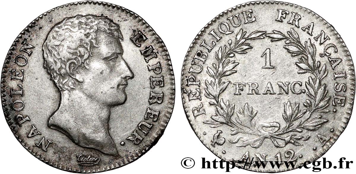 1 franc Napoléon Empereur, Calendrier révolutionnaire 1804 Paris F.201/1 XF 