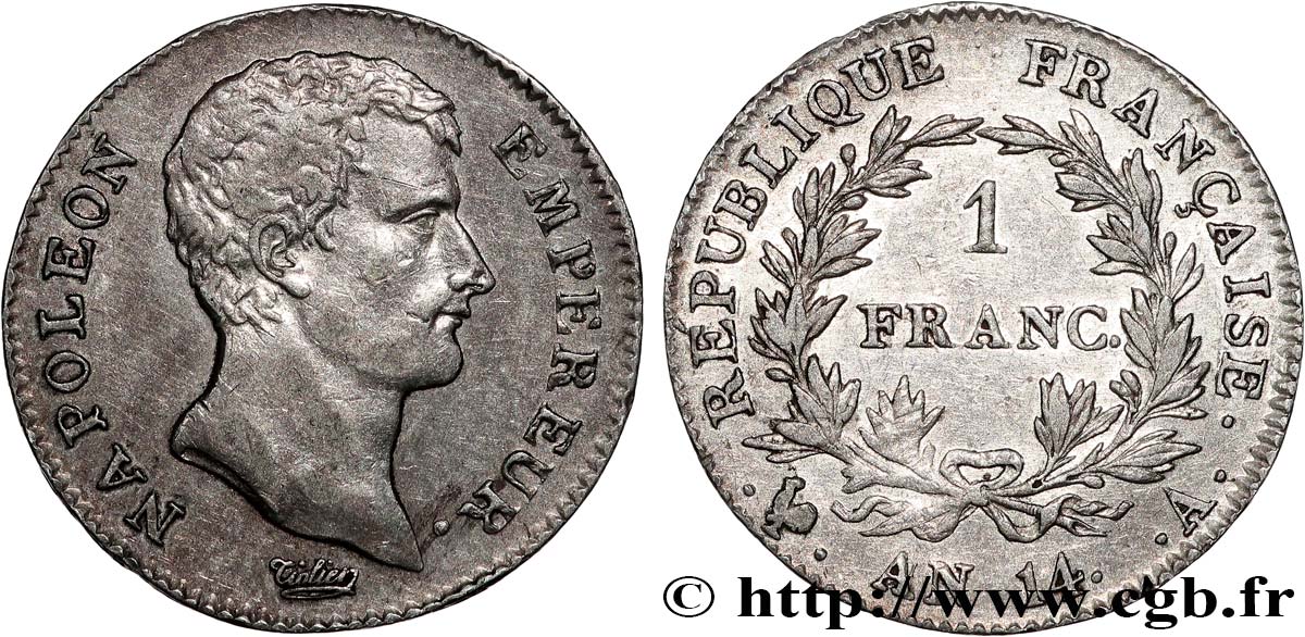 1 franc Napoléon Empereur, Calendrier révolutionnaire 1805 Paris F.201/29 XF 