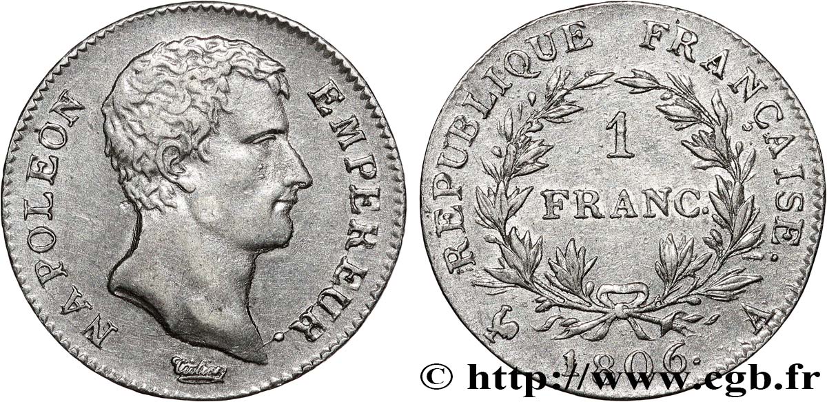 1 franc Napoléon Empereur, Calendrier grégorien 1806 Paris F.202/1 fVZ 