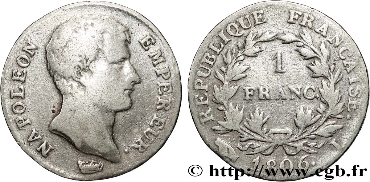 1 franc Napoléon Empereur, Calendrier grégorien 1806 Limoges F.202/3 q.MB 