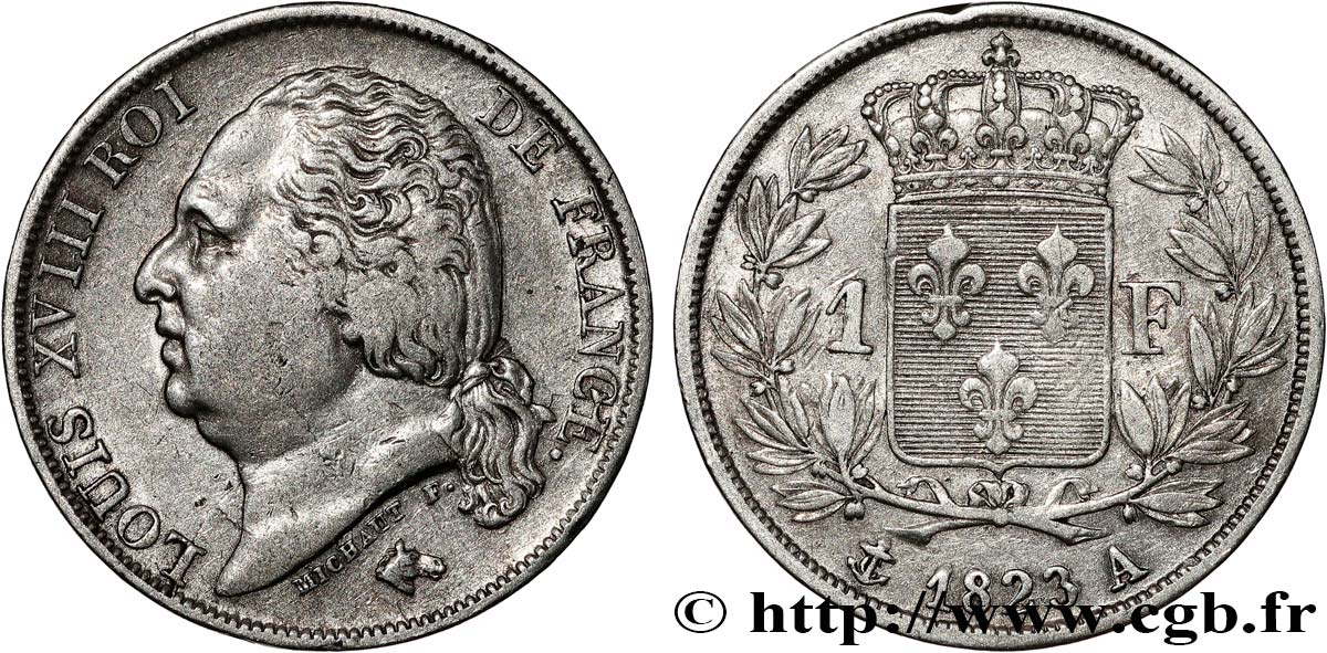1 franc Louis XVIII 1823 Paris F.206/45 fSS 
