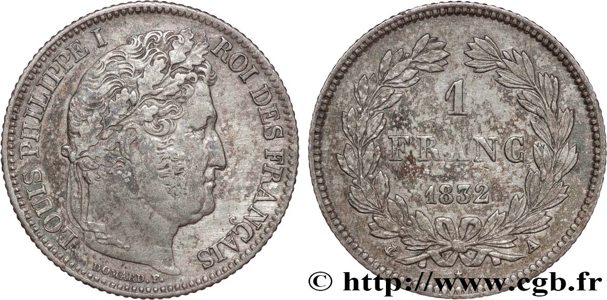 1 franc Louis-Philippe, couronne de chêne 1832 Paris F.210/1 VF 
