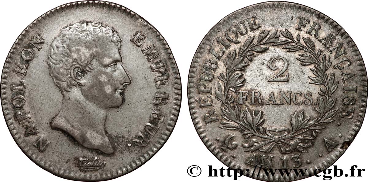 2 francs Napoléon Empereur, Calendrier révolutionnaire 1805 Paris F.251/12 TTB 