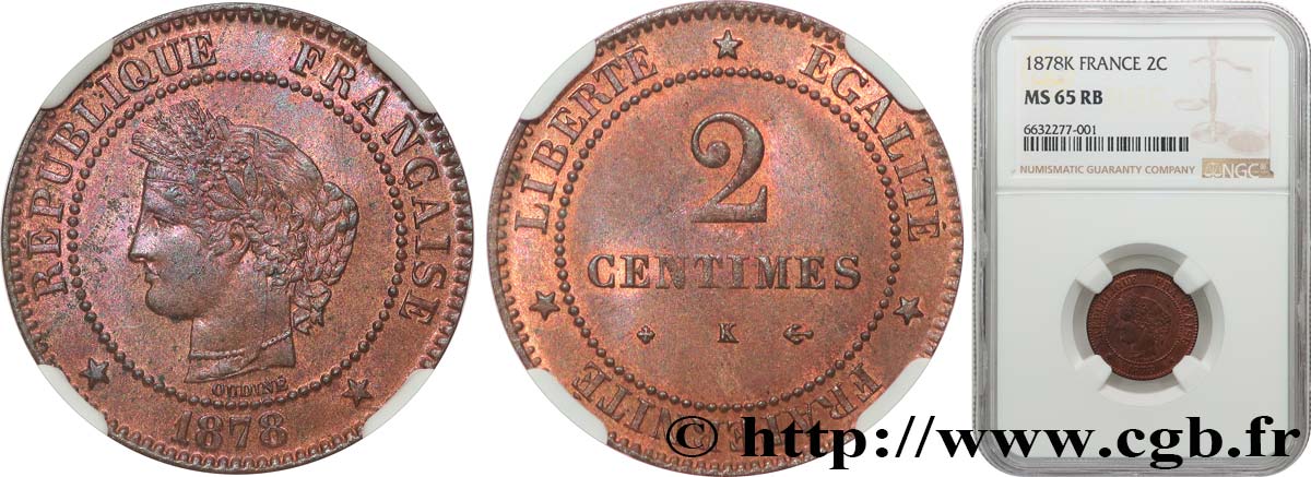 2 centimes Cérès 1878 Bordeaux F.109/4 MS65 NGC