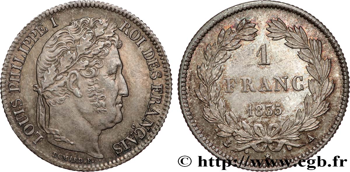 1 franc Louis-Philippe, couronne de chêne 1835 Paris F.210/40 SUP 