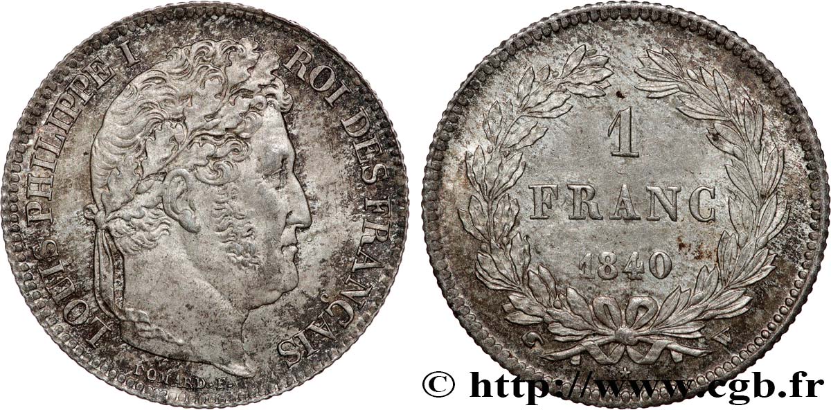 1 franc Louis-Philippe, couronne de chêne 1840 Lille F.210/79 SPL58 